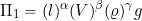 \[ \Pi_{1} = (l)^{\alpha} (V)^{\beta} (\varrho)^{\gamma} g \]