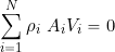 \begin{equation*} \sum_{i=1}^{N} \rho_i \ A_i V_i = 0 \end{equation*}