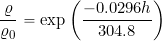 \begin{equation*} \frac{\varrho}{\varrho_0} = \exp \left( \frac{ -0.0296 h}{304.8} \right) \end{equation*}