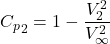 \[{C_{p}}_{2} = 1 - \frac{V_{2}^{2}}{V_{\infty}^{2}}\]