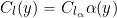 \begin{equation*} C_l(y) = C_{l_{\alpha}} \alpha(y) \end{equation*}