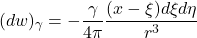 \[(dw)_{\gamma} = - \frac{\gamma}{4\pi}\frac{(x - \xi)d\xi d\eta}{r^{3}}\]