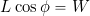 \begin{equation*} L \cos \phi = W \end{equation*}