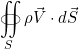 \begin{equation*} \oiint_S \rho \vec{V} \cdot d\vec{S} \end{equation*}