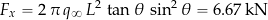 \[ F_x = 2 \, \pi \, q_\infty \, L^2 \, \tan \theta \, \sin^2 \theta = 6.67 \, \text{kN} \]