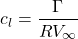 \[c_{l} = \frac{\Gamma}{RV_{\infty}}\]