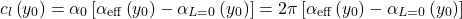 \[c_{l}\left( y_{0} \right) = \alpha_{0}\left\lbrack \alpha_{\text{eff}}\left( y_{0} \right) - \alpha_{L = 0}\left( y_{0} \right) \right\rbrack = 2\pi\left\lbrack \alpha_{\text{eff}}\left( y_{0} \right) - \alpha_{L = 0}\left( y_{0} \right) \right\rbrack\]