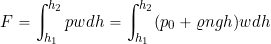 \[ F = \int_{h_1}^{h_2} p w dh = \int_{h_1}^{h_2} (p_0 + \varrho n g h) w dh \]