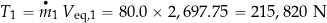 \[ T_1 = \overbigdot{m}_1 \, V_{\rm eq, 1} = 80.0\times 2,697.75 = 215,820~\mbox{N} \]