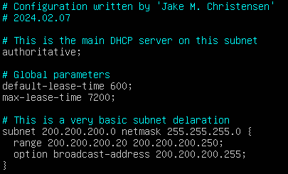 DHCP configuration file example