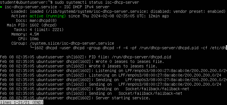DHCP daemon status