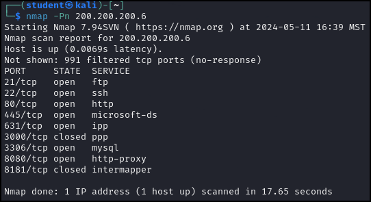 Result of nmap scan without host discovery on a specific target