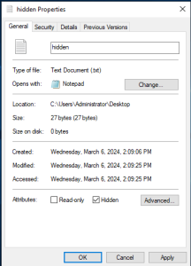 Screenshot of file properties window