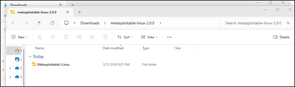 Metasploitable 2 in Downloads folder