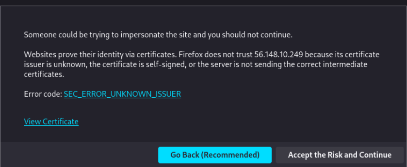 Picture showing the button Accepting the Risk
