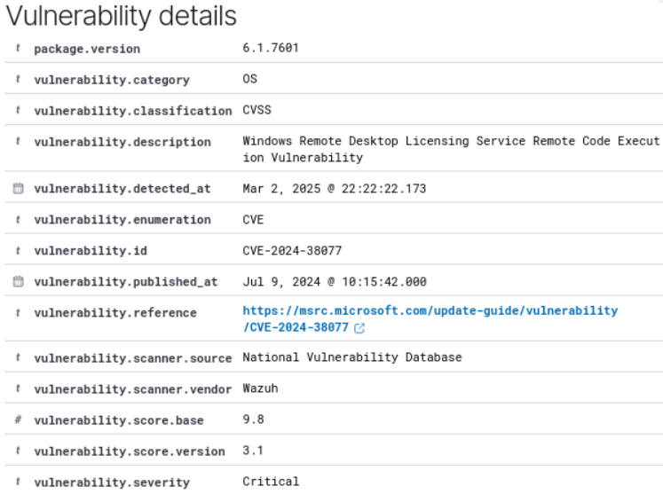 Showing critical vulnerability details