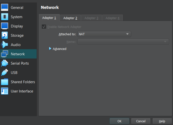 Changing network settings to NAT