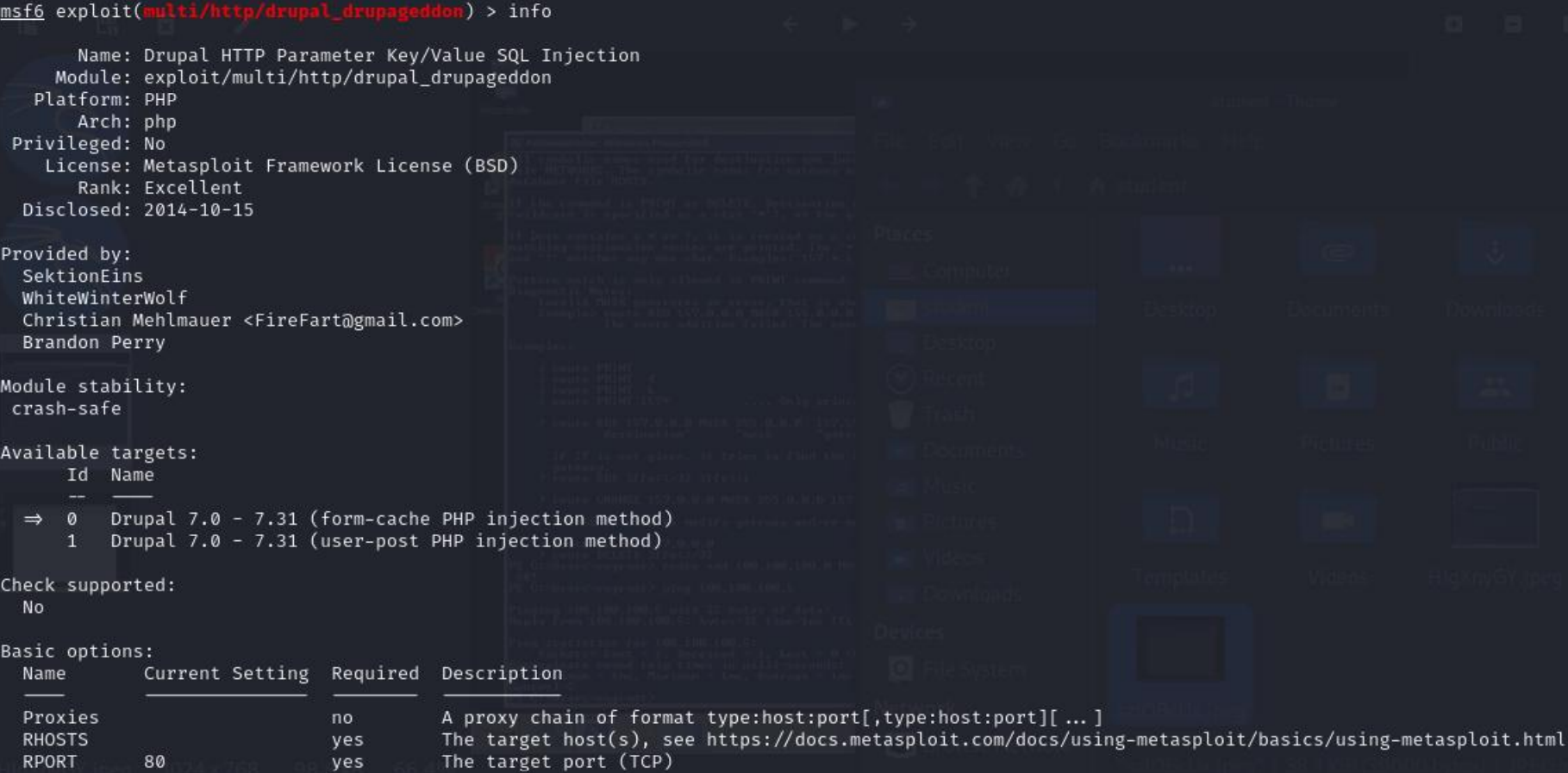 Screenshot of Drupalgeddon Exploit Module Information