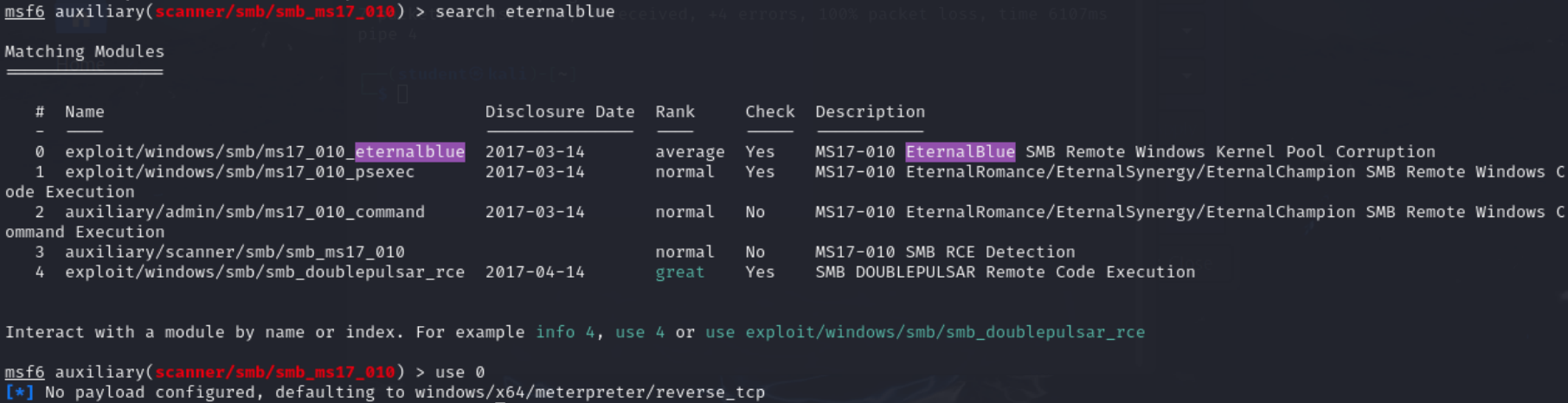 Screenshot of searching for enteral blue
