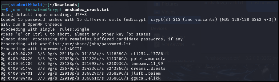 Result of md5crypt crack