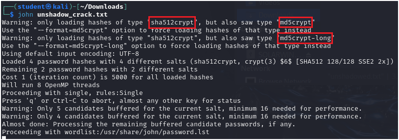 Show the type of hashes being used