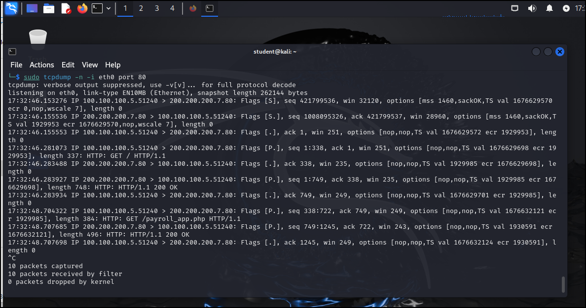 Results of TCPdump from visiting a website