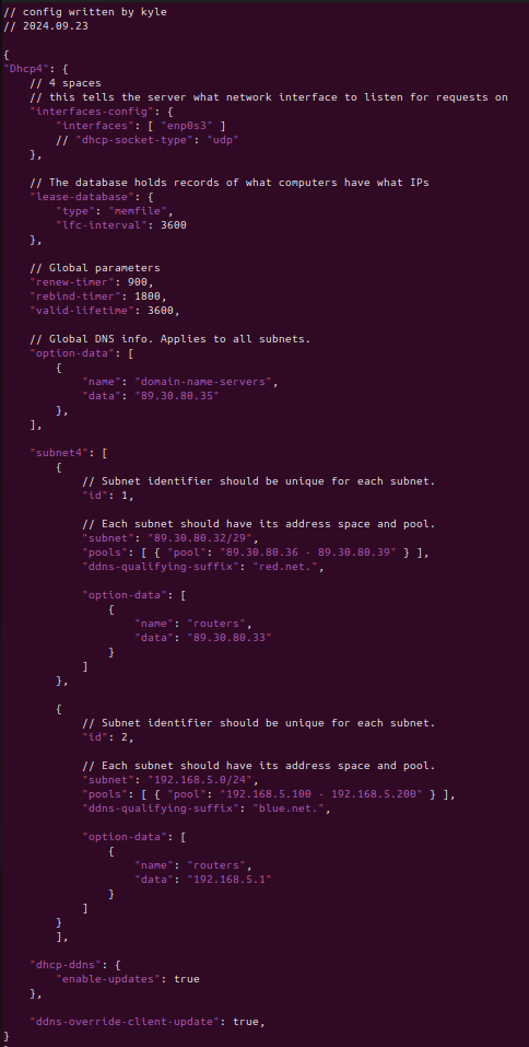 Screenshot of the entire DHCP configuration file