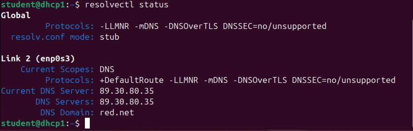 Screenshot of the resolvectl status command