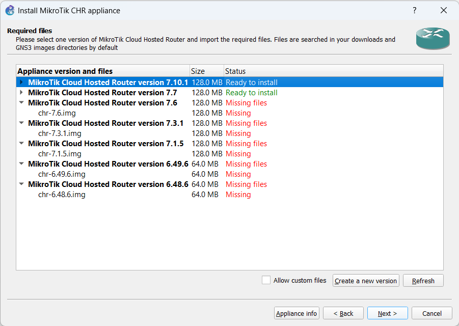 Screenshot of commands