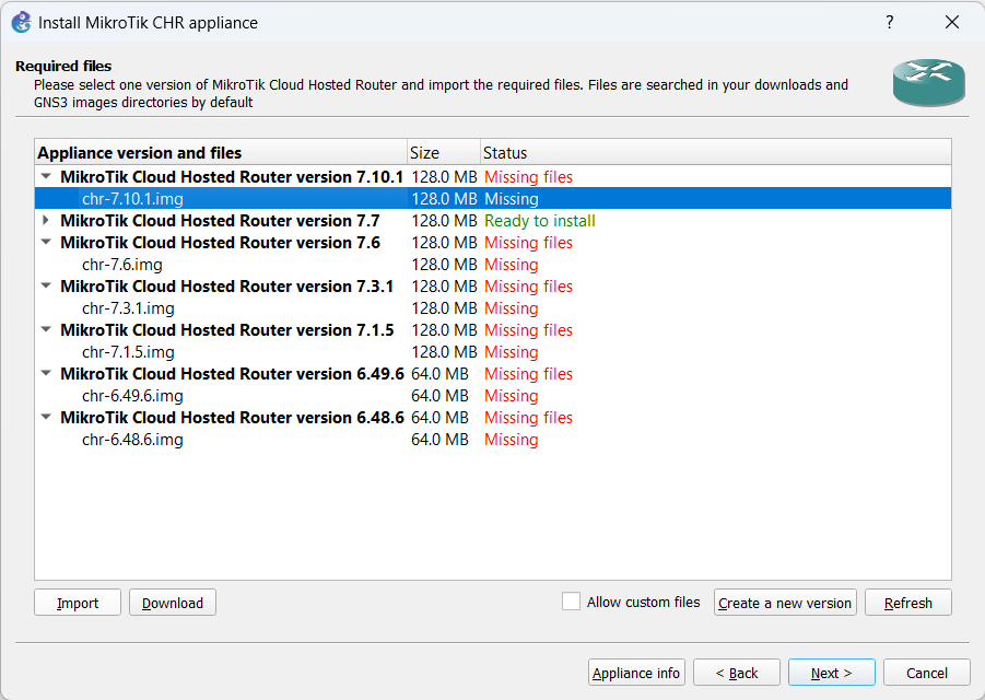 Screenshot of commands