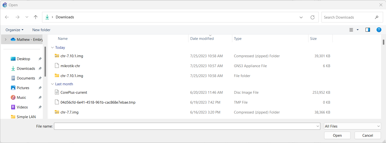 Screenshot of commands