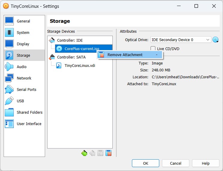Screenshot of commands