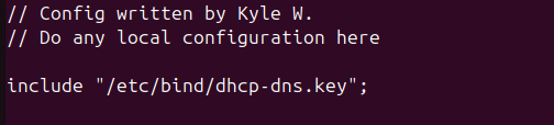 Screenshot of the 'include' statement needed in the local configuration file. This include statement tells the machine the location of the required key.