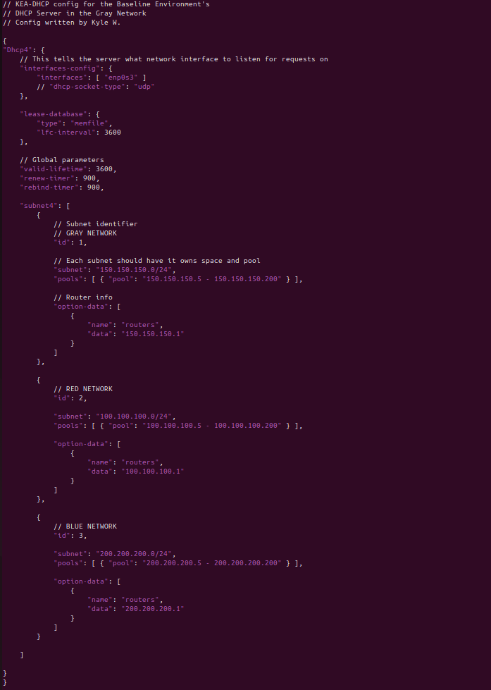 Screenshot of the DHCP config using KEA