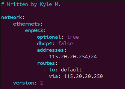 Screenshot of the network configuration file