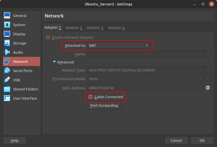 virtualbox settings