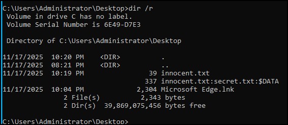 Figure 16 - using the dir command with the r switch