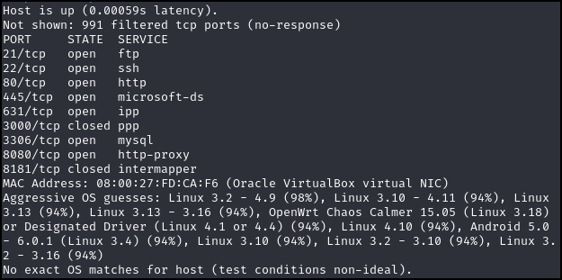 Nmap scan results