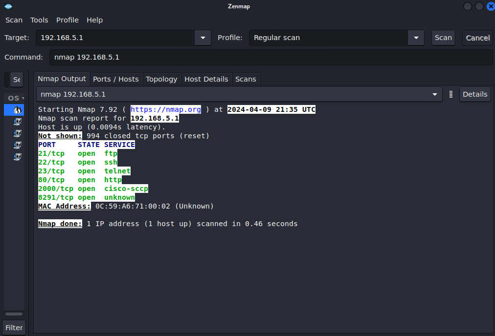 Picture of Zenmap output