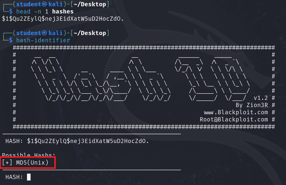 Identifying a hash type with hash-identifier