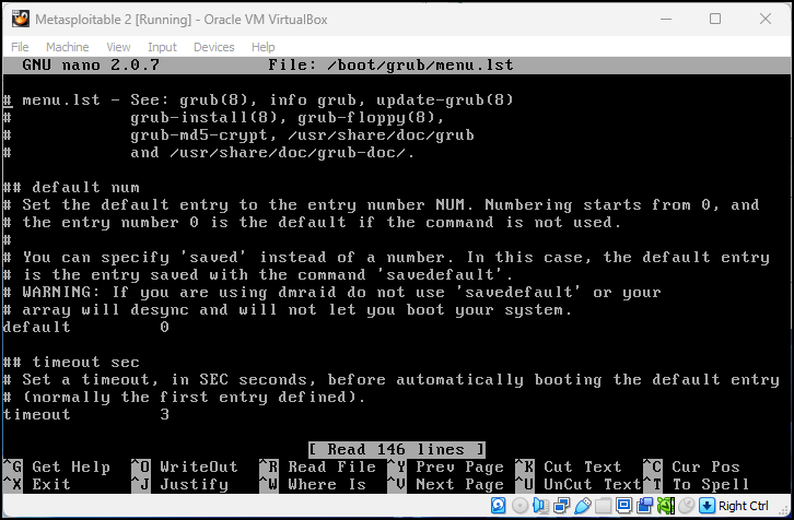 Picture of menu.lst file