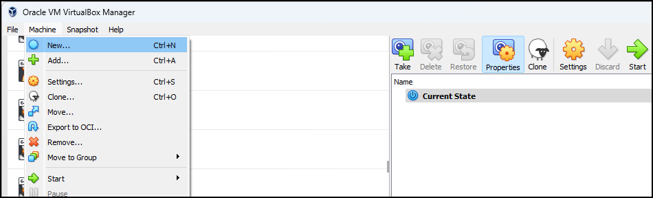 Picture of creating a new VM in VirtualBox