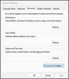 Picture of System Properties Window