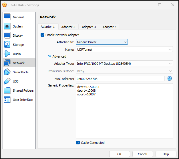 Kali VM switching the NIC to generic driver
