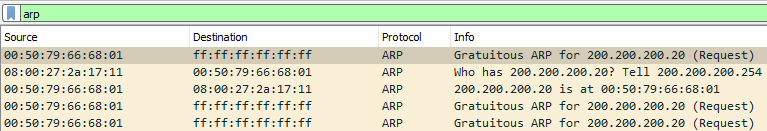 Wireshark output