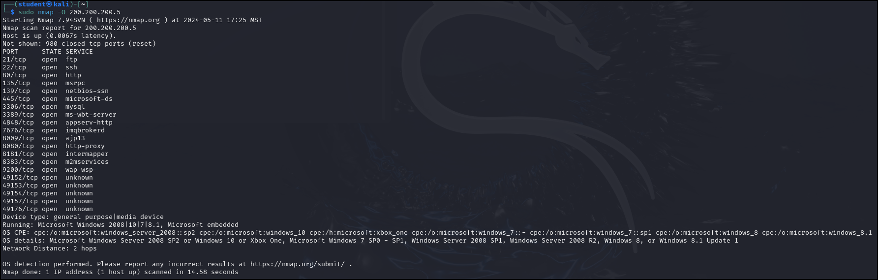 Scan result for windows machine
