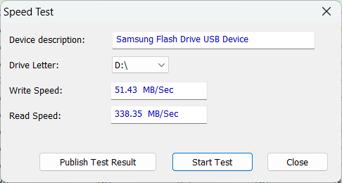 USB speed test results showing good enough speeds