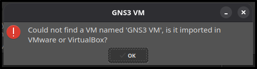 Warning showing missing GNS3 VM