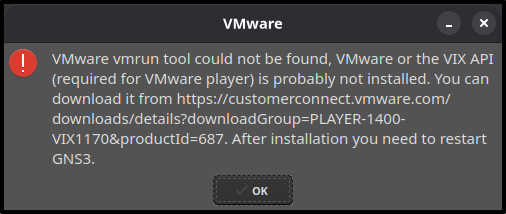 Missing VMware vmrun tool warning